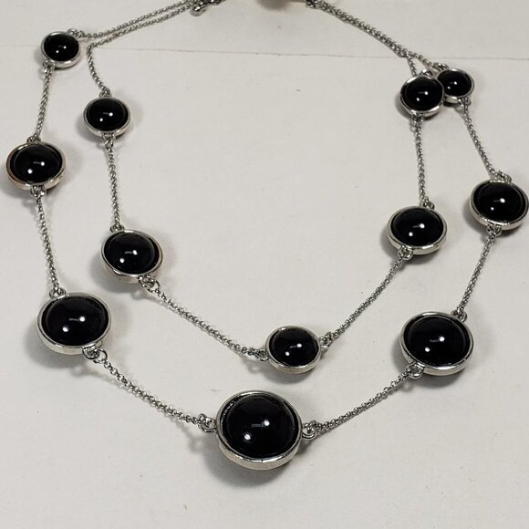 Polished Layered Silver tone & Black Beaded Necklace - Matching Earrings - Women - Picture 6 of 8